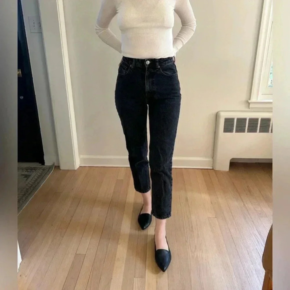 ZARA High Waist washed black straight leg ankle jeans size 4/ 26 - Picture 1 of 9